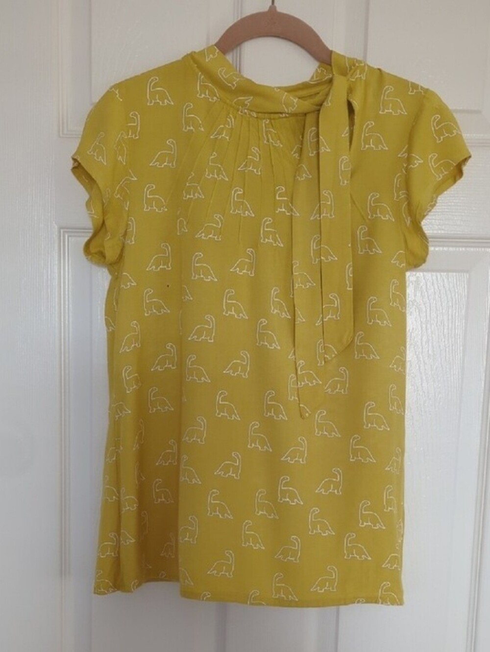 Mustard Yellow Dinosaur Print Tie-Neck Top Size US 8 (UK 12)
